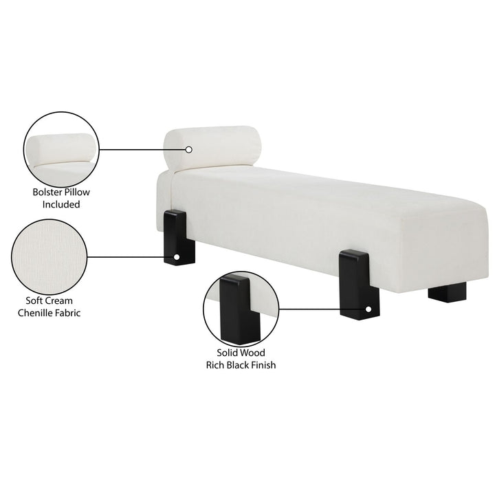 Edison Chenille Fabric Upholstered Bench — Cream / Black