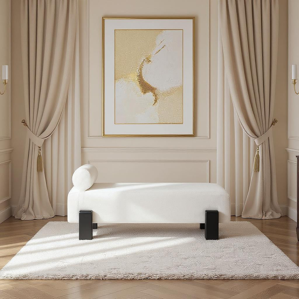 Edison Chenille Fabric Upholstered Bench — Cream / Black