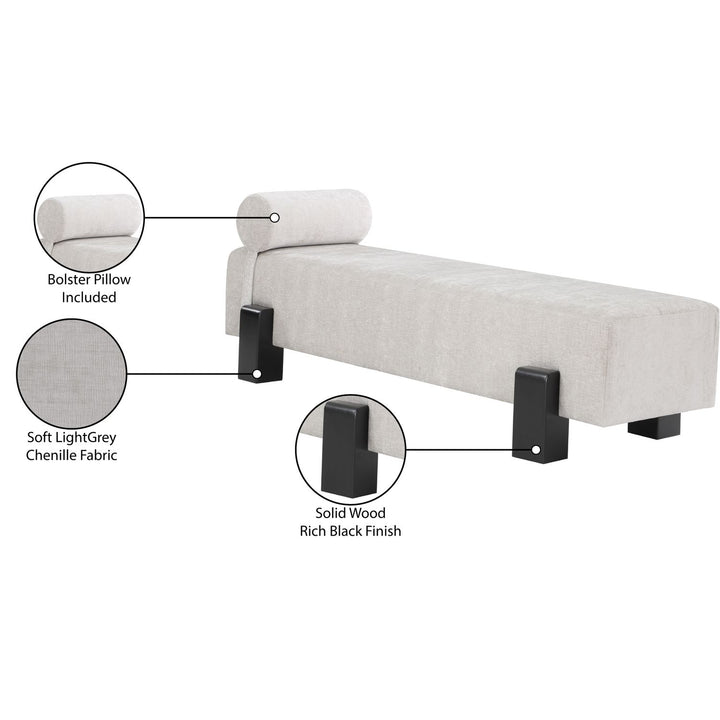 Edison Chenille Fabric Upholstered Bench — Grey / Black