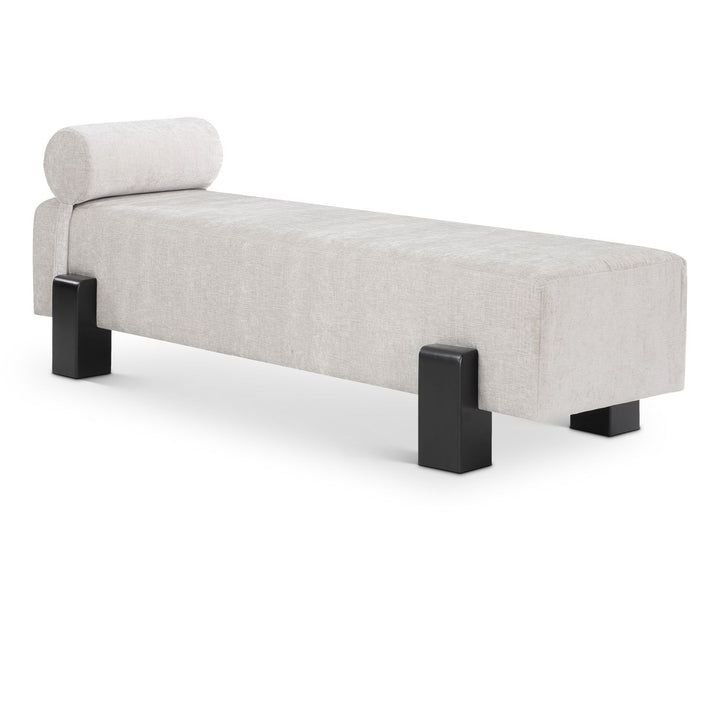 Edison Chenille Fabric Upholstered Bench — Grey / Black