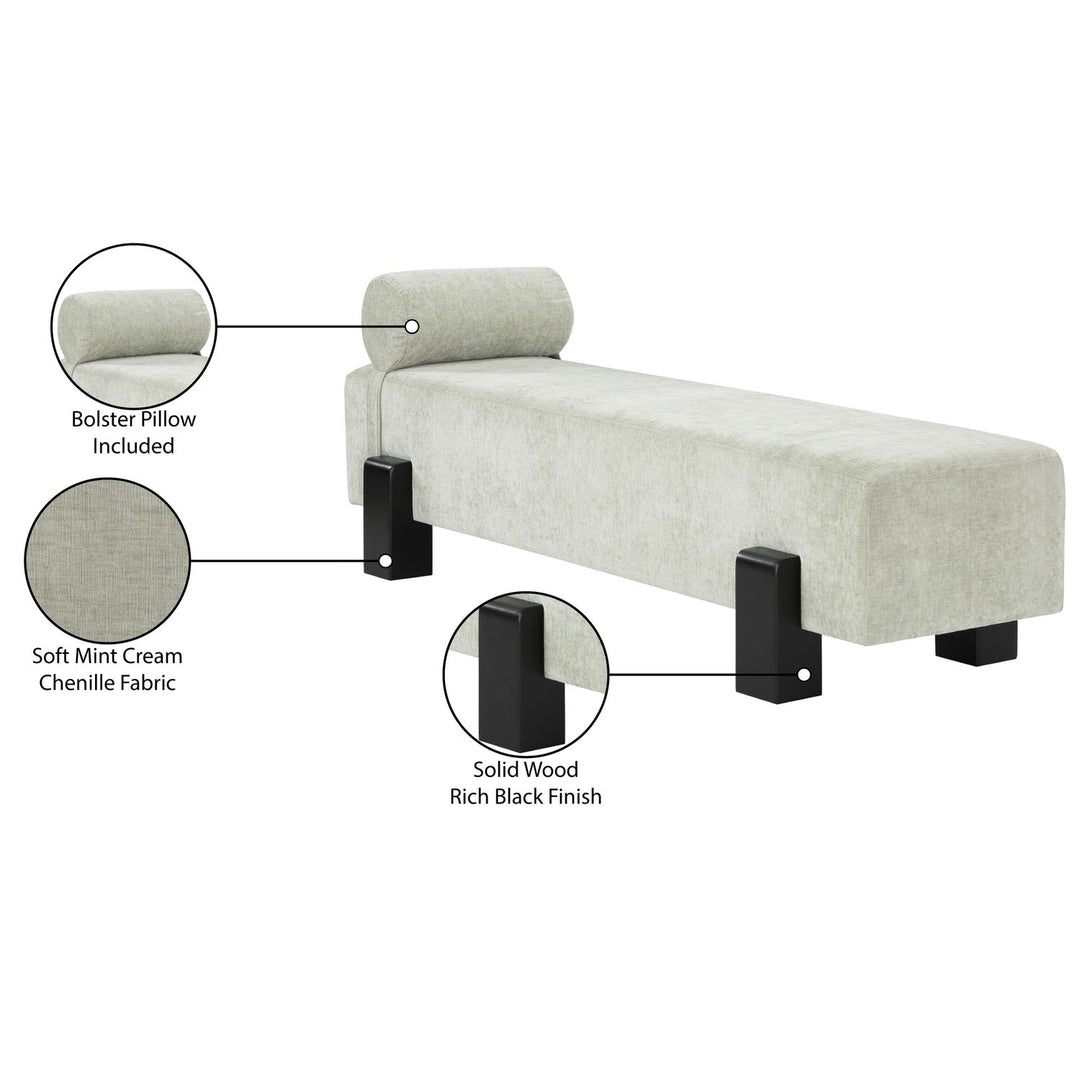 Edison Chenille Fabric Upholstered Bench — Mint Green / Black