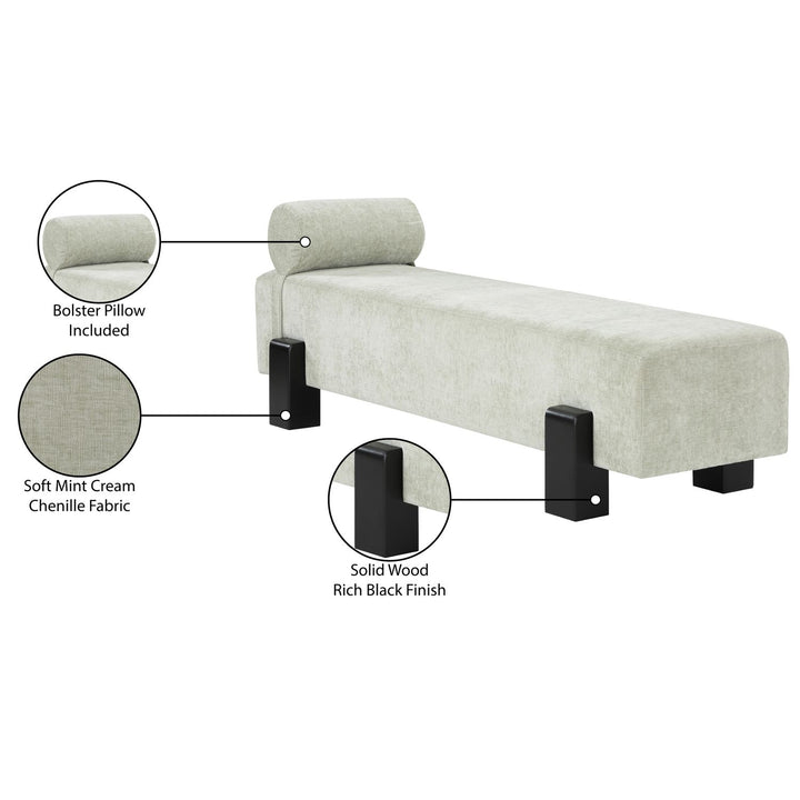 Edison Chenille Fabric Upholstered Bench — Mint Green / Black