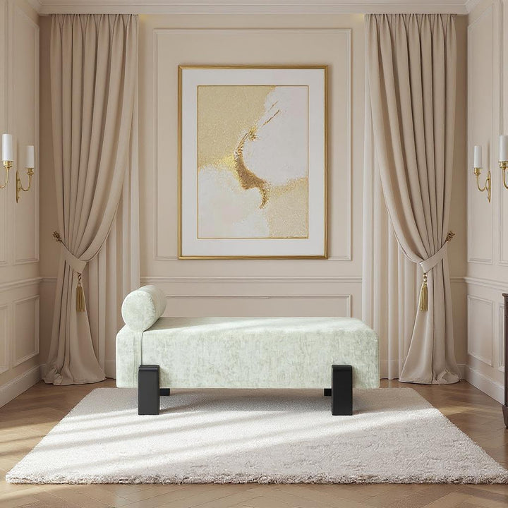 Edison Chenille Fabric Upholstered Bench — Mint Green / Black