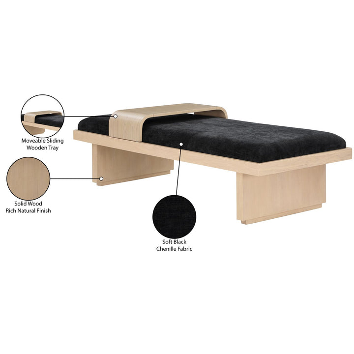 Arlington Chenille Fabric Upholstered Bench — Black / Natural