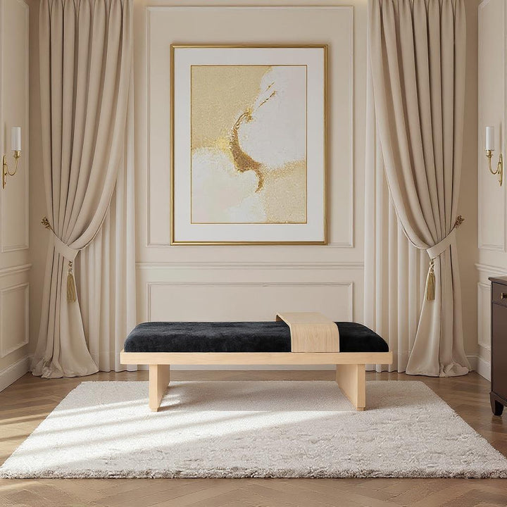 Arlington Chenille Fabric Upholstered Bench — Black / Natural