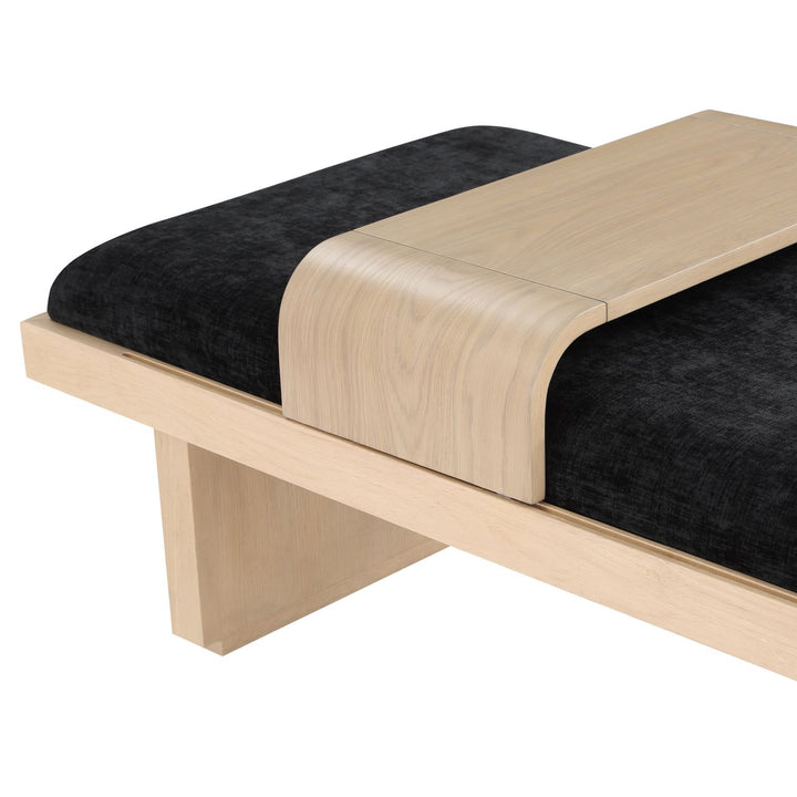 Arlington Chenille Fabric Upholstered Bench — Black / Natural