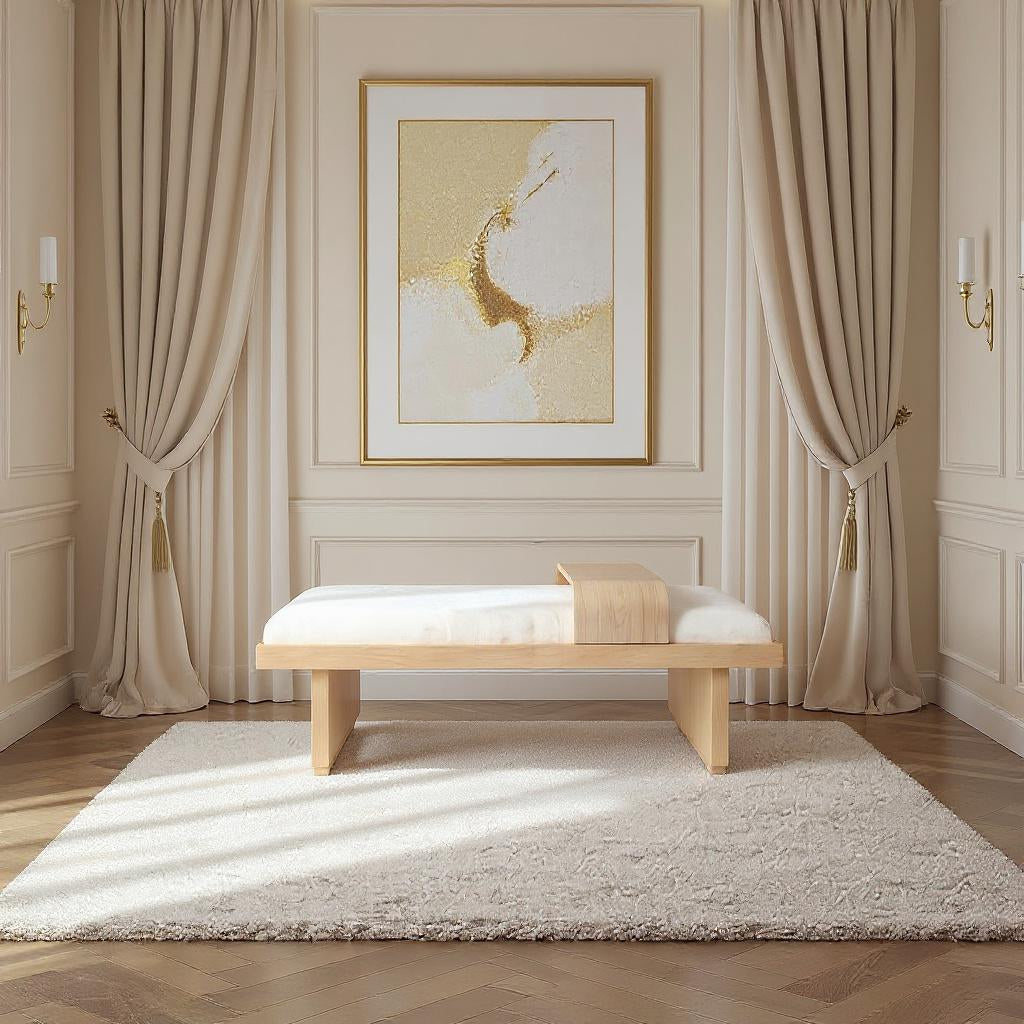 Arlington Chenille Fabric Upholstered Bench — Cream / Natural