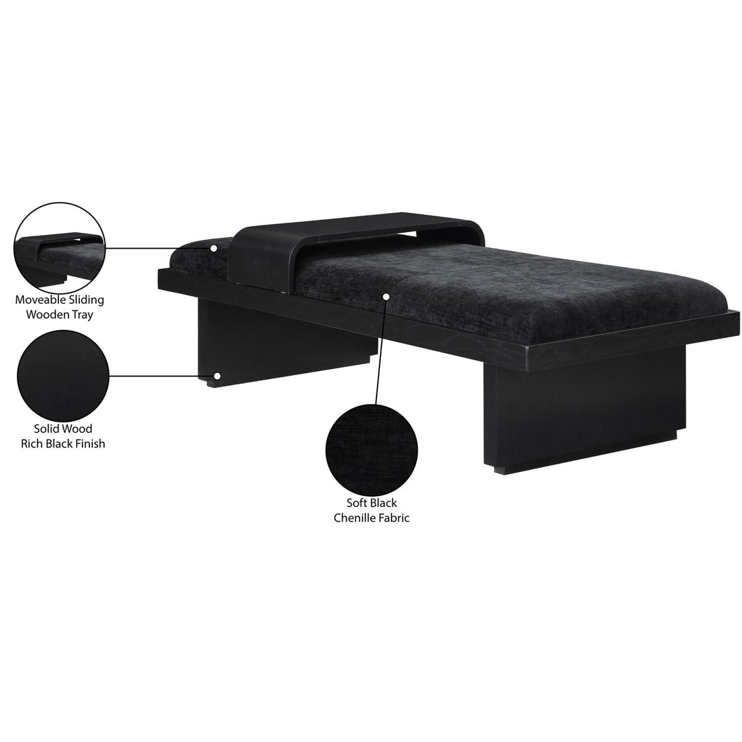 Arlington Chenille Fabric Upholstered Bench — Black / Black