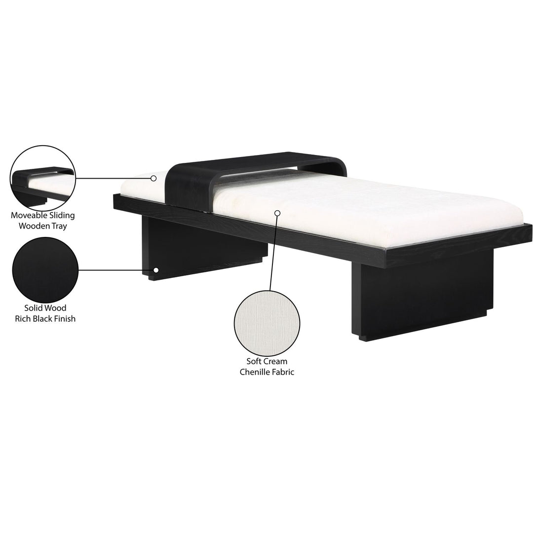 Arlington Chenille Fabric Upholstered Bench — Cream / Black