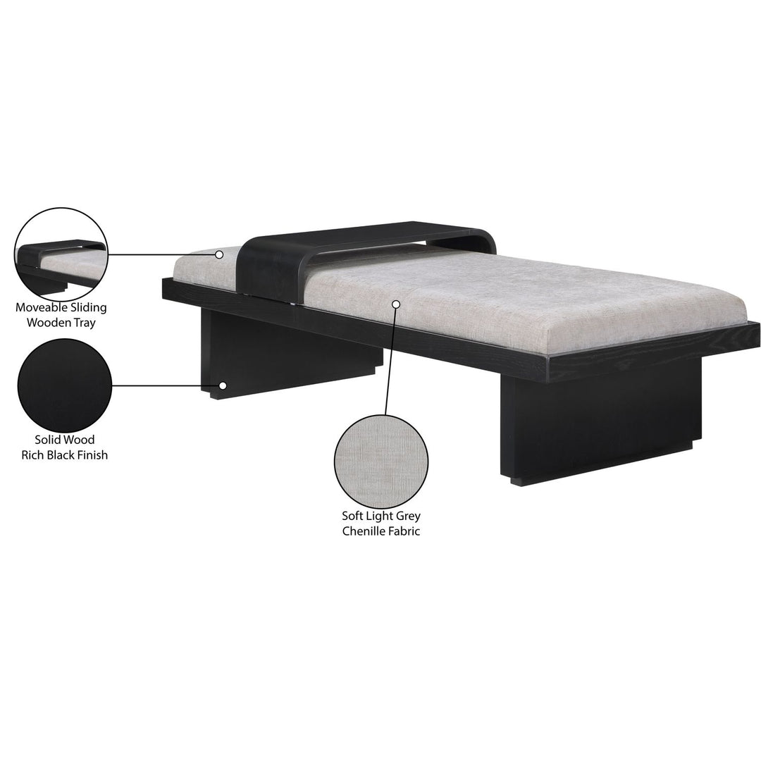 Arlington Chenille Fabric Upholstered Bench — Grey / Black