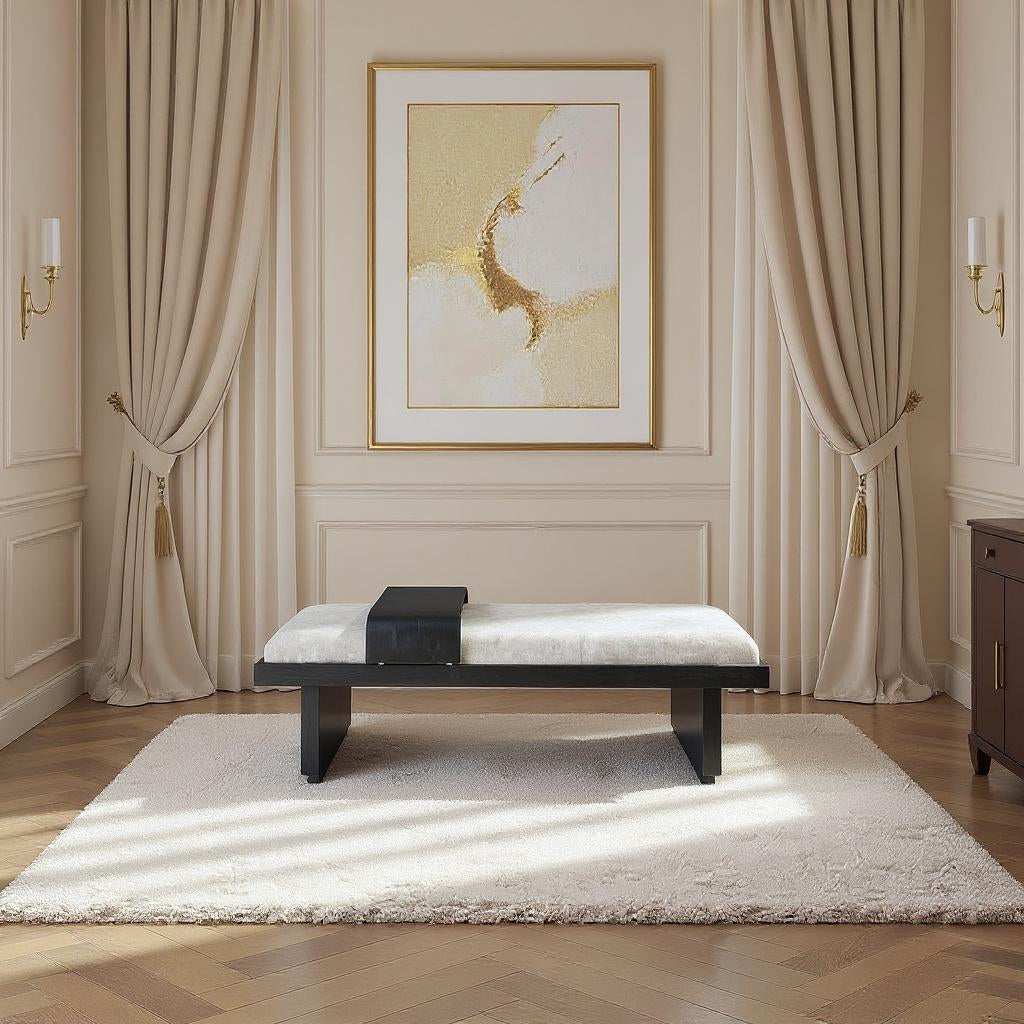Arlington Chenille Fabric Upholstered Bench — Grey / Black
