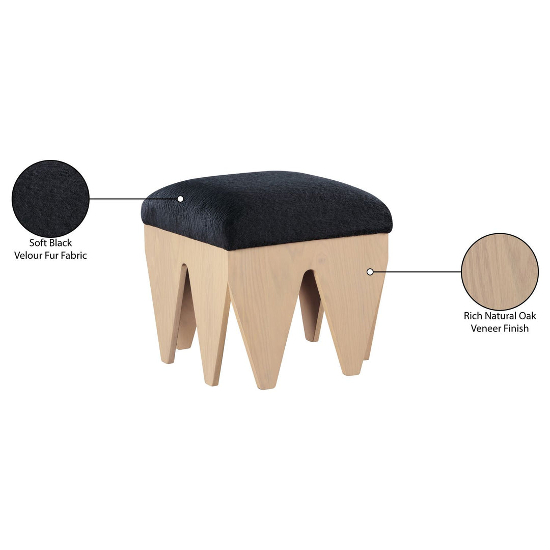 Altair Velour Fur Fabric Upholstered Bench — Black / Natural