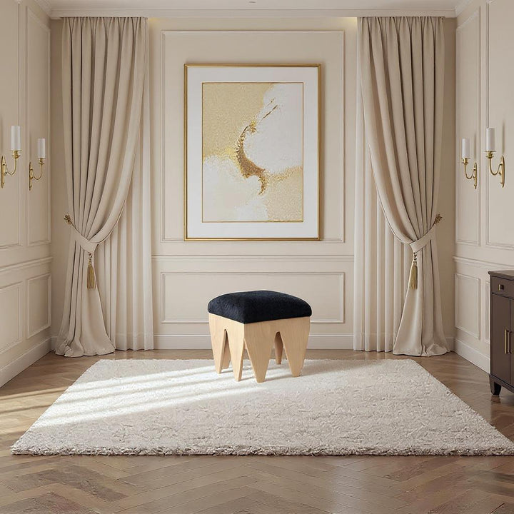 Altair Velour Fur Fabric Upholstered Bench — Black / Natural