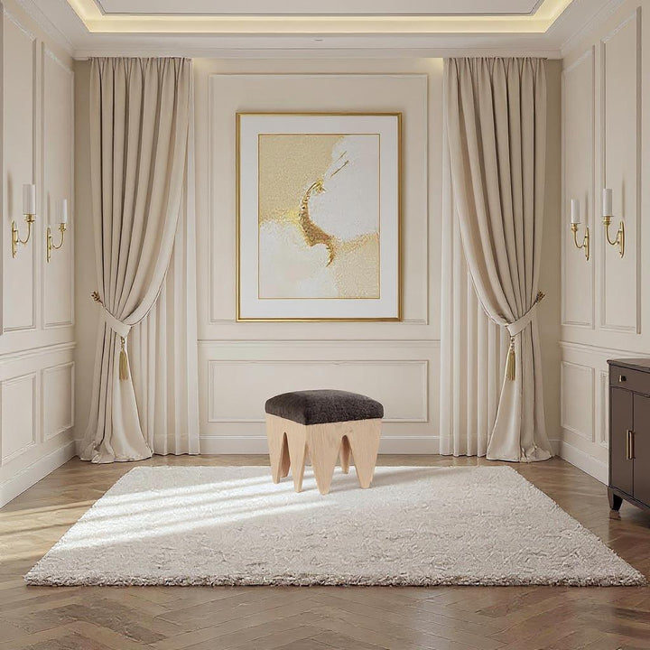Altair Velour Fur Fabric Upholstered Bench — Brown / Natural