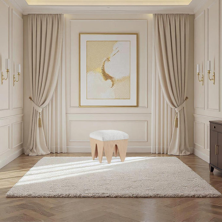 Altair Velour Fur Fabric Upholstered Bench — Cream / Natural