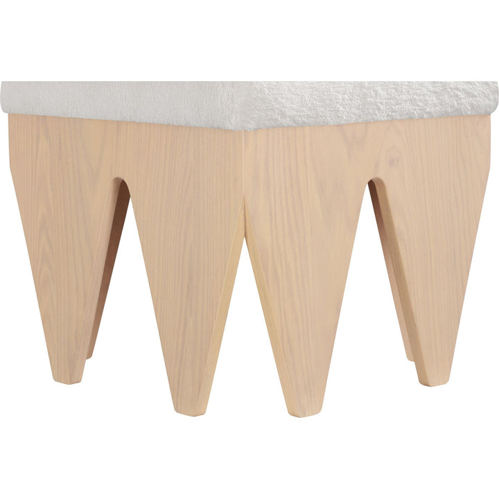 Altair Velour Fur Fabric Upholstered Bench — Cream / Natural