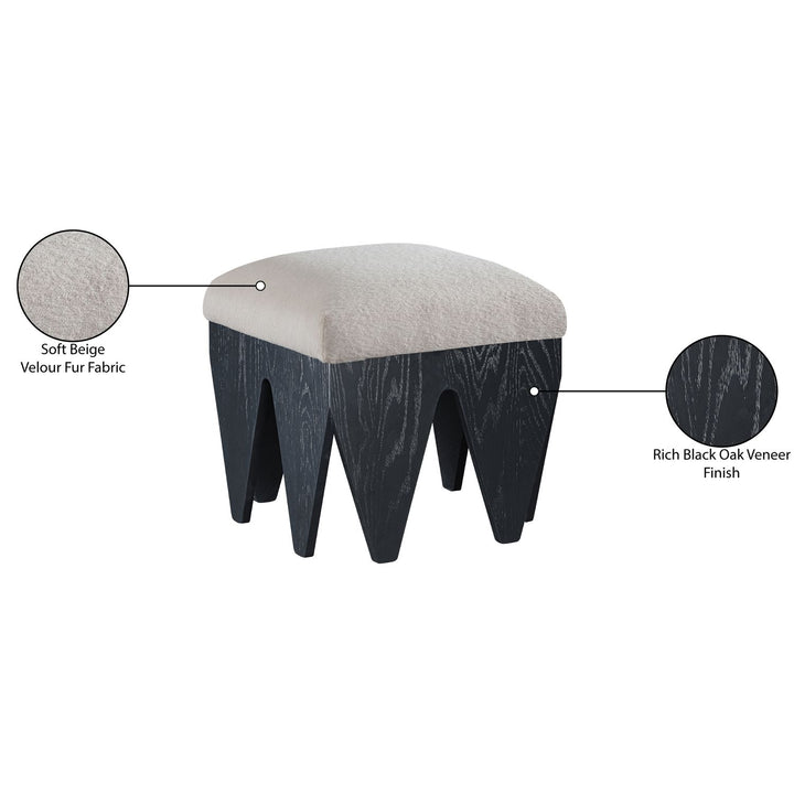 Altair Velour Fur Fabric Upholstered Bench — Beige / Black