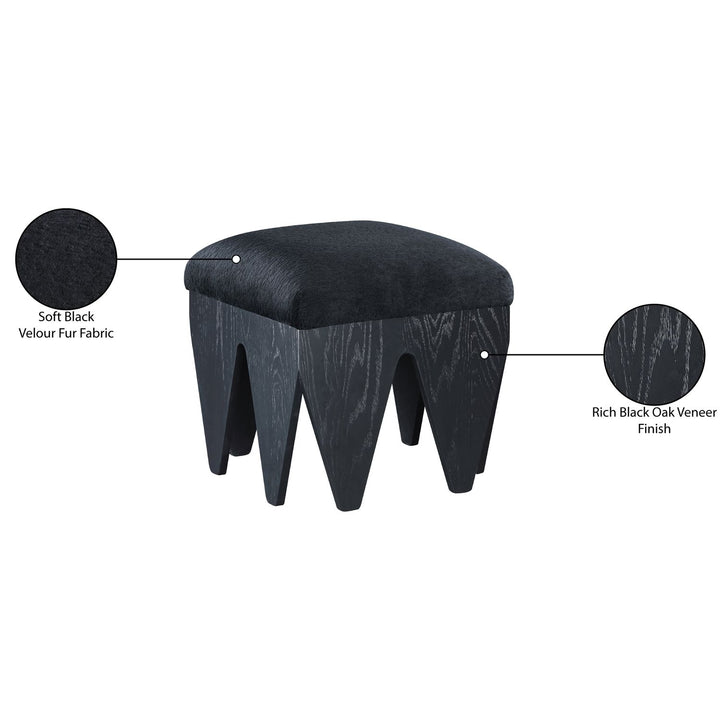 Altair Velour Fur Fabric Upholstered Bench — Black / Black