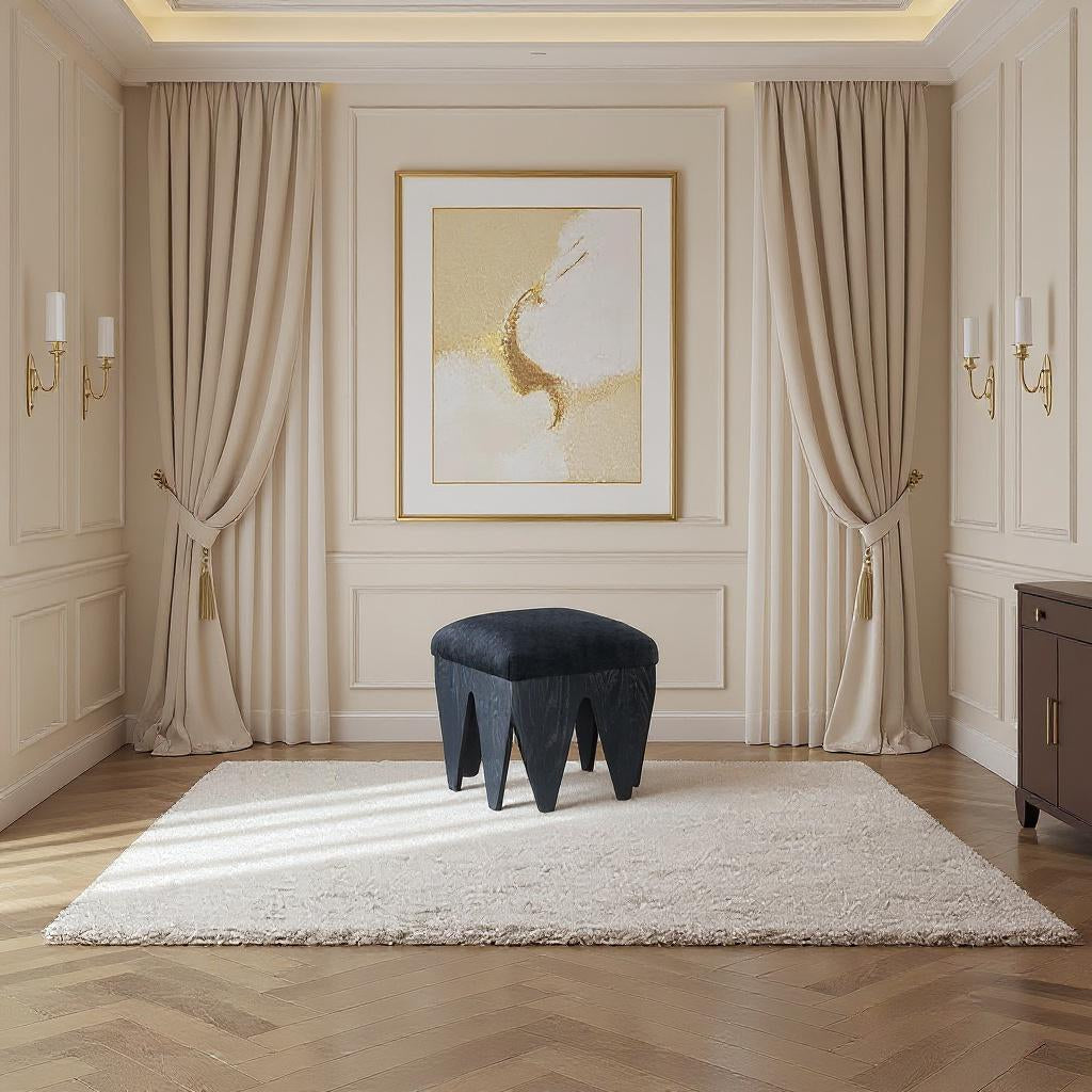 Altair Velour Fur Fabric Upholstered Bench — Black / Black