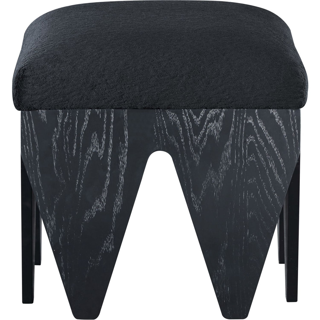 Altair Velour Fur Fabric Upholstered Bench — Black / Black