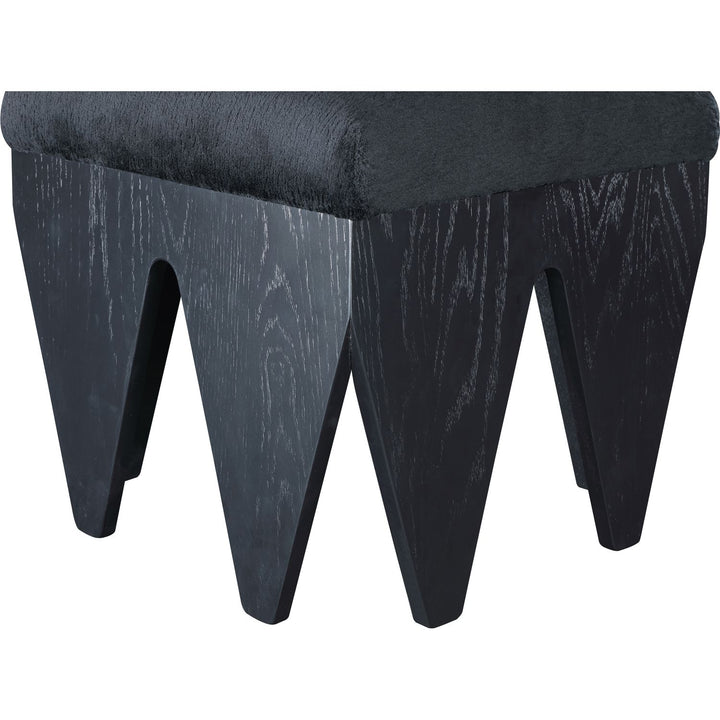 Altair Velour Fur Fabric Upholstered Bench — Black / Black