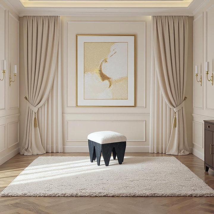 Altair Velour Fur Fabric Upholstered Bench — Cream / Black