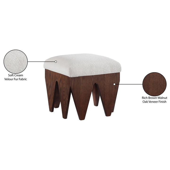 Altair Velour Fur Fabric Upholstered Bench — Cream / Brown