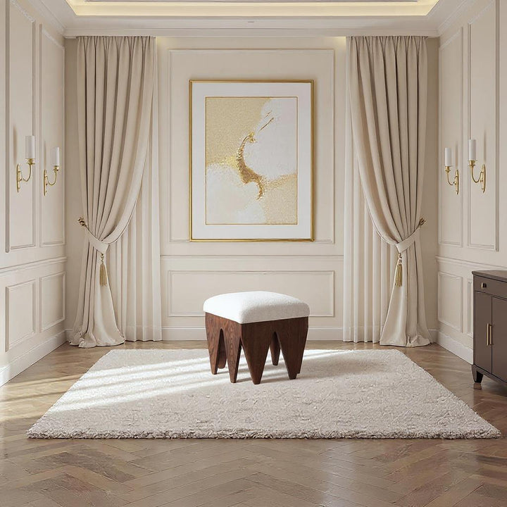 Altair Velour Fur Fabric Upholstered Bench — Cream / Brown