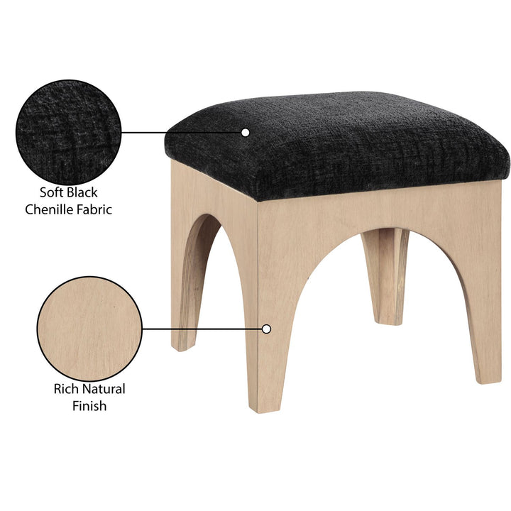 Lawson Chenille Fabric Upholstered Ottoman — Black / Natural