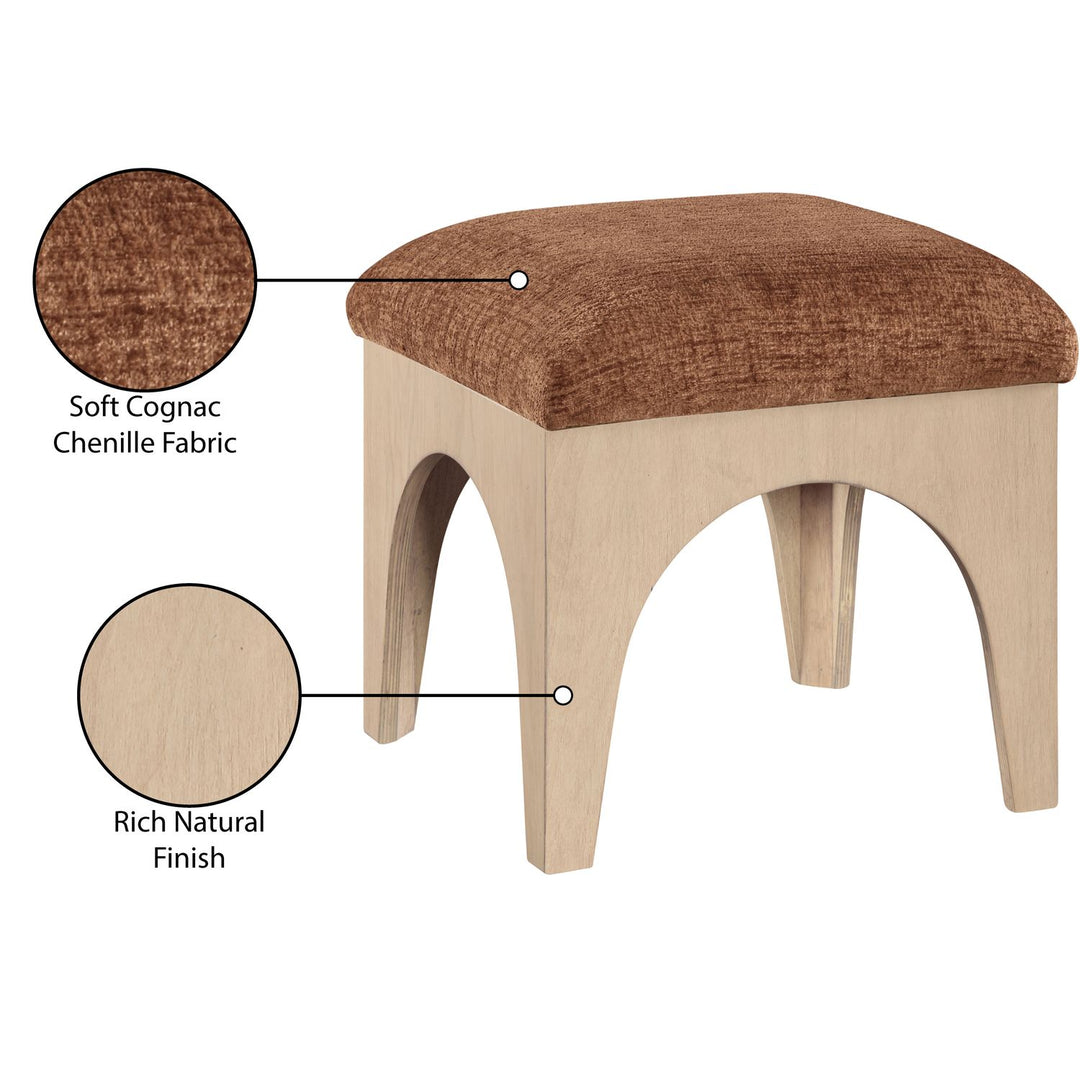 Lawson Chenille Fabric Upholstered Ottoman — Cognac / Natural