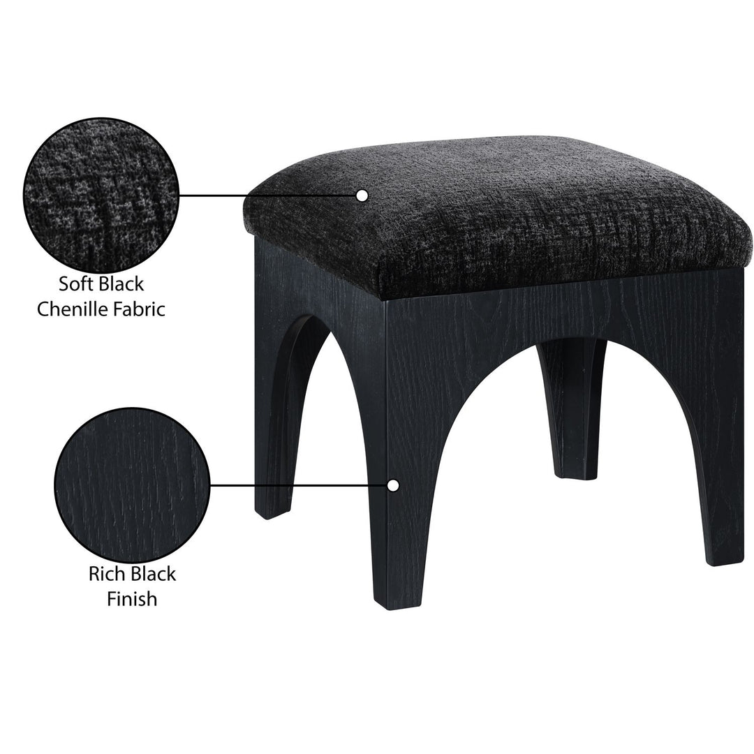 Lawson Chenille Fabric Upholstered Ottoman — Black / Black