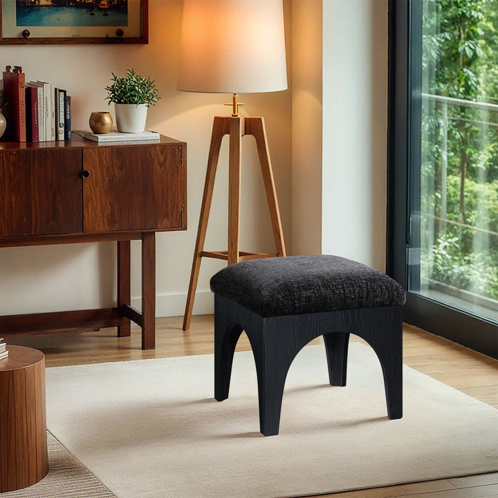Lawson Chenille Fabric Upholstered Ottoman — Black / Black