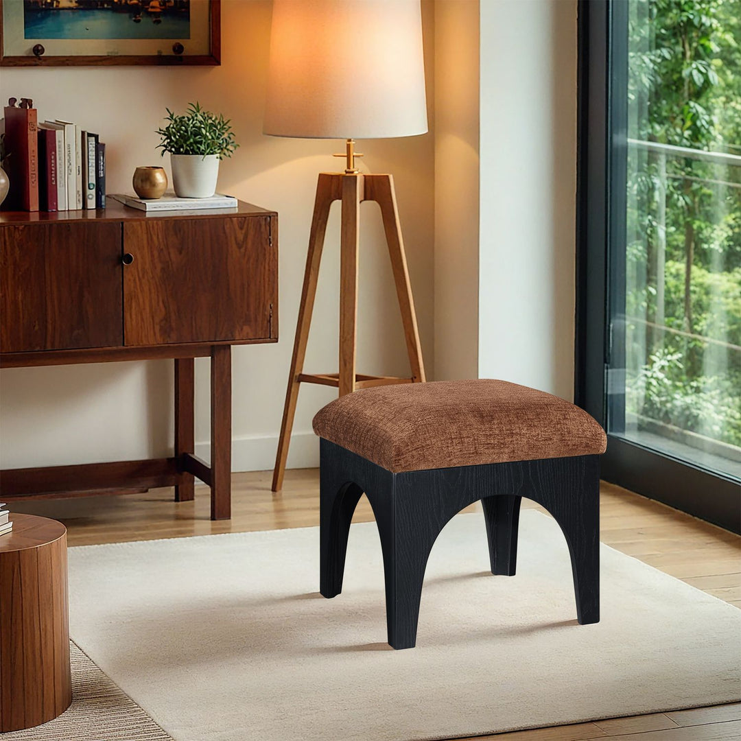 Lawson Chenille Fabric Upholstered Ottoman — Cognac / Black