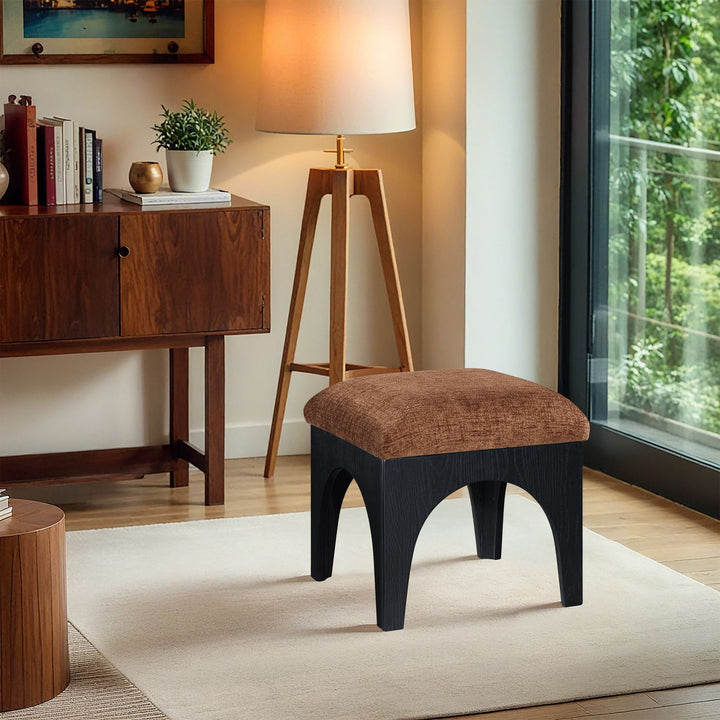 Lawson Chenille Fabric Upholstered Ottoman — Cognac / Black