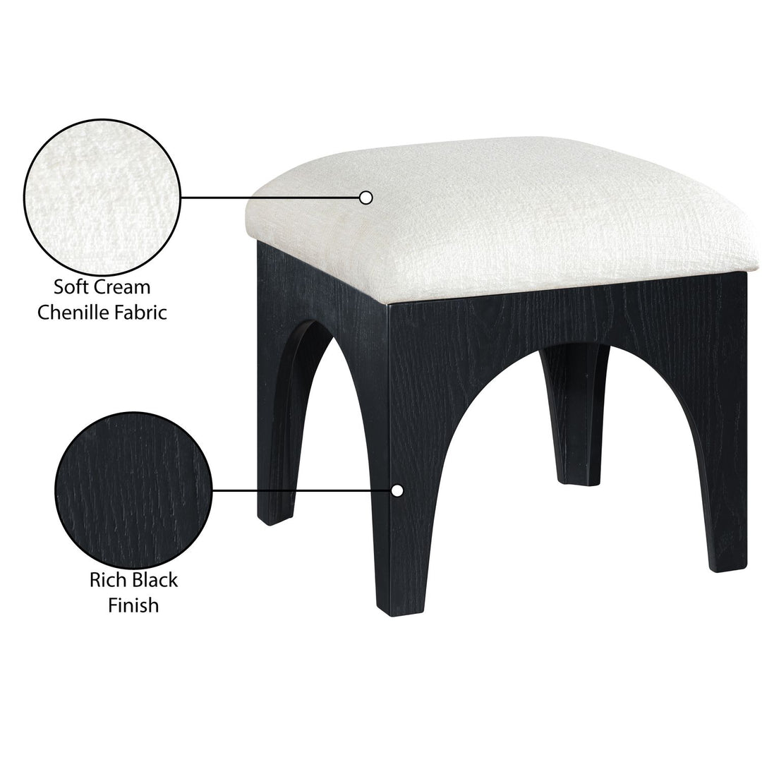 Lawson Chenille Fabric Upholstered Ottoman — Cream / Black