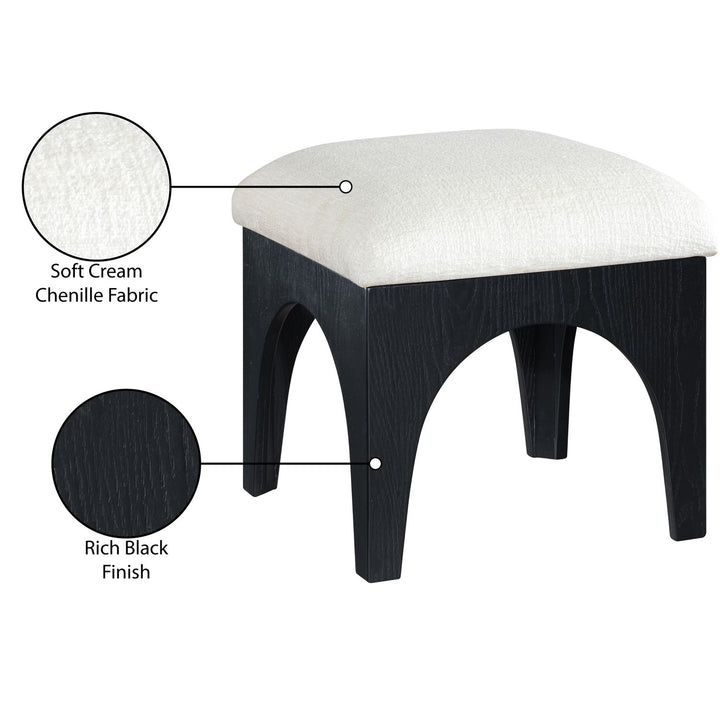 Lawson Chenille Fabric Upholstered Ottoman — Cream / Black