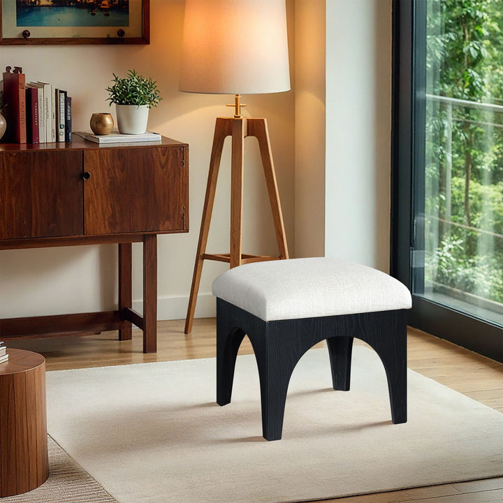 Lawson Chenille Fabric Upholstered Ottoman — Cream / Black