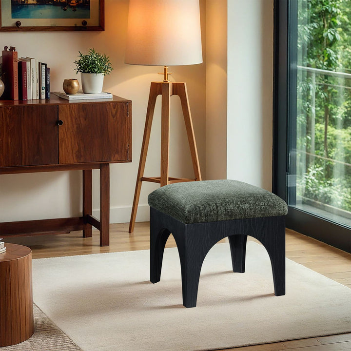 Lawson Chenille Fabric Upholstered Ottoman — Green / Black