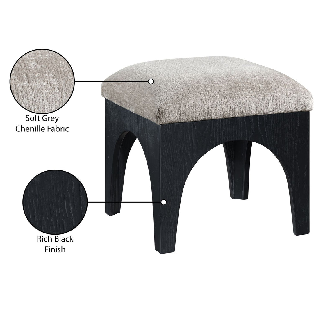 Lawson Chenille Fabric Upholstered Ottoman — Grey / Black