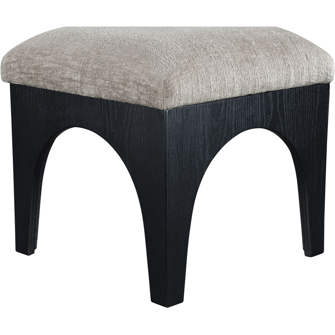Lawson Chenille Fabric Upholstered Ottoman — Grey / Black