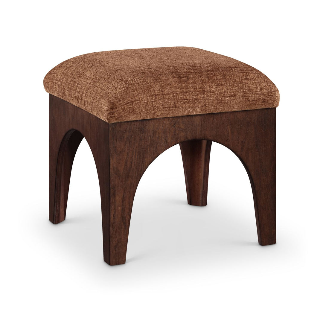 Lawson Chenille Fabric Upholstered Ottoman — Cognac / Brown Walnut