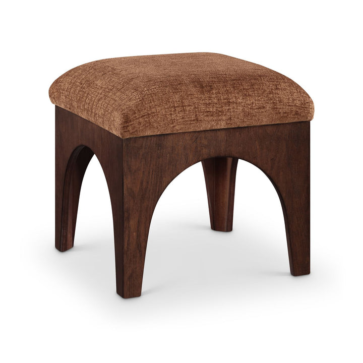 Lawson Chenille Fabric Upholstered Ottoman — Cognac / Brown Walnut