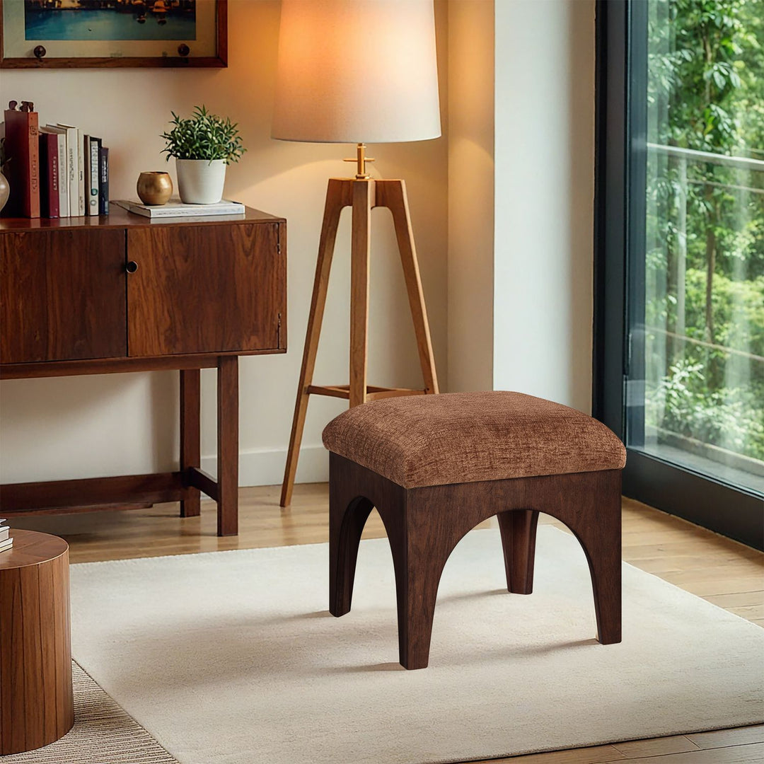Lawson Chenille Fabric Upholstered Ottoman — Cognac / Brown Walnut
