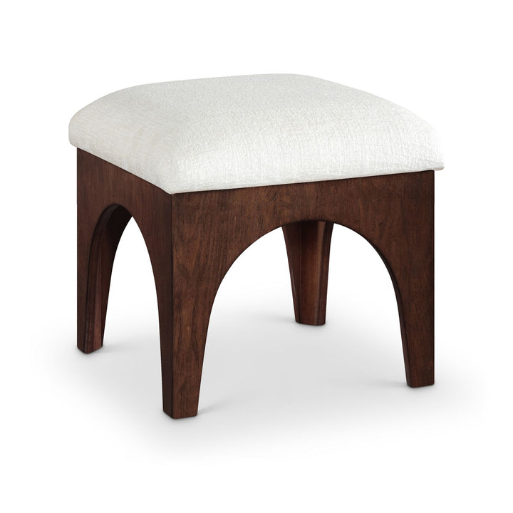 Lawson Chenille Fabric Upholstered Ottoman — Cream / Brown Walnut
