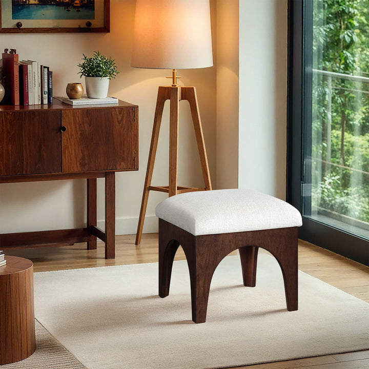 Lawson Chenille Fabric Upholstered Ottoman — Cream / Brown Walnut