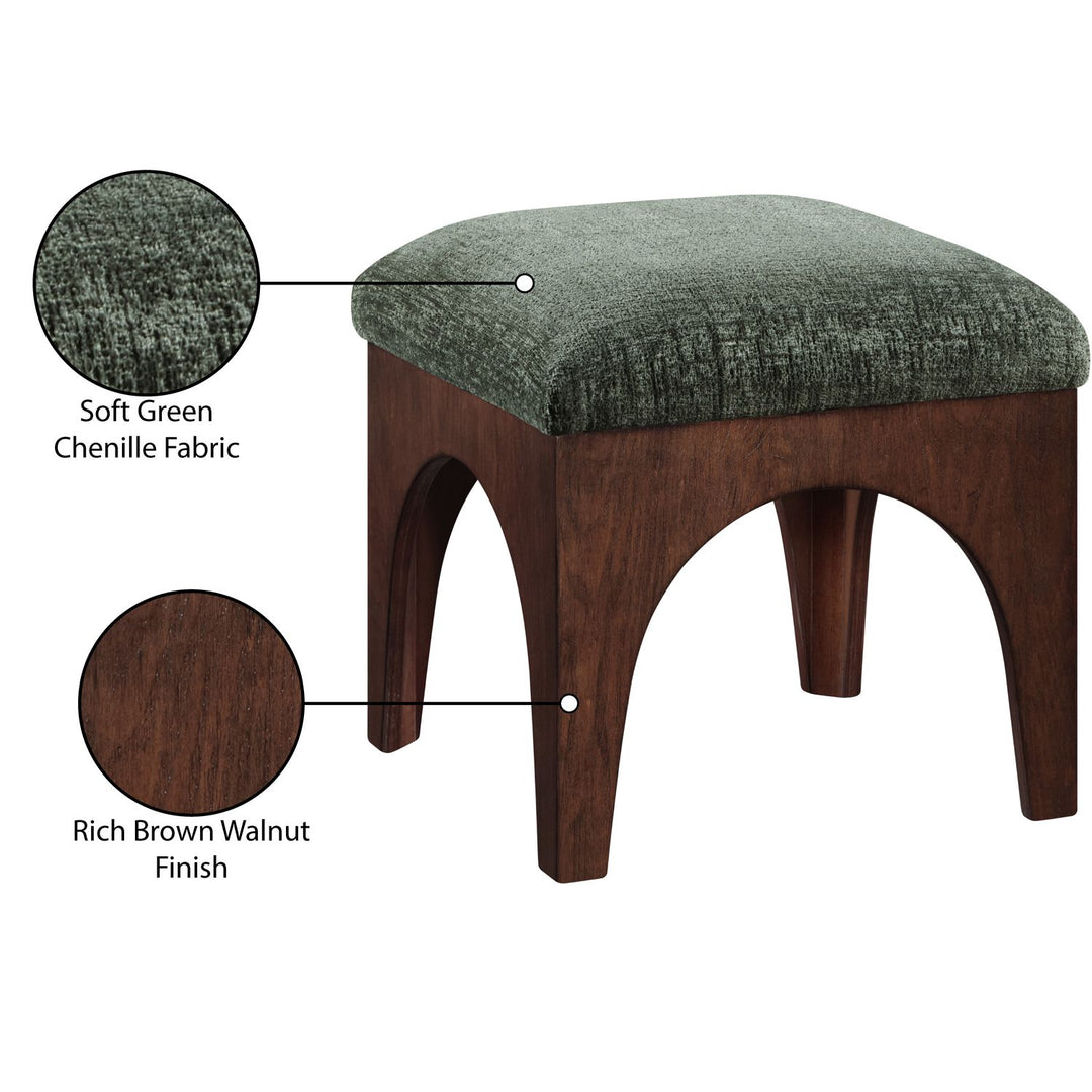 Lawson Chenille Fabric Upholstered Ottoman — Green / Brown Walnut
