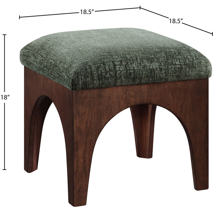 Lawson Chenille Fabric Upholstered Ottoman — Green / Brown Walnut
