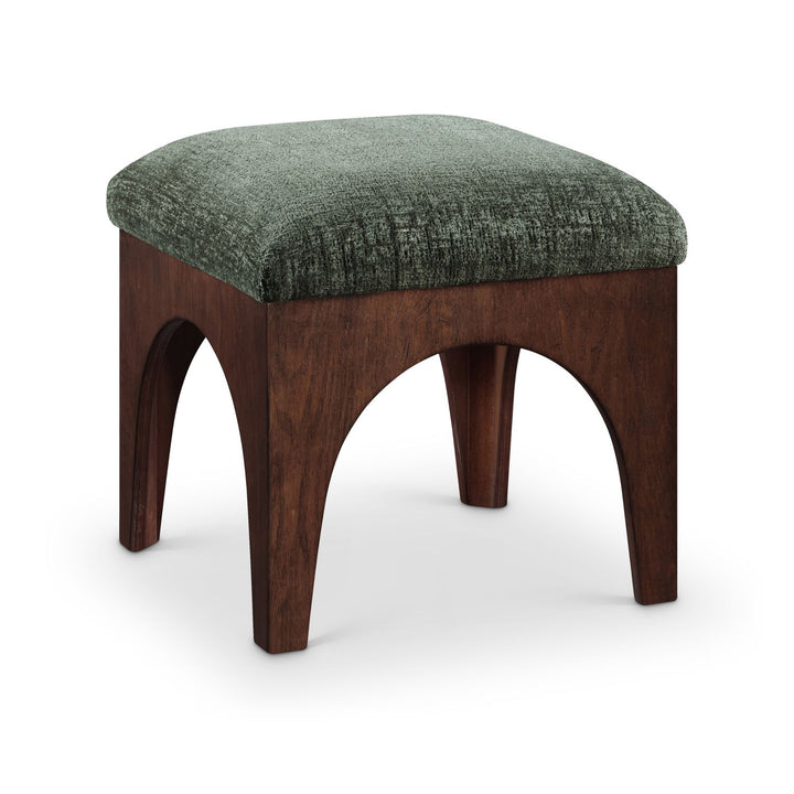Lawson Chenille Fabric Upholstered Ottoman — Green / Brown Walnut