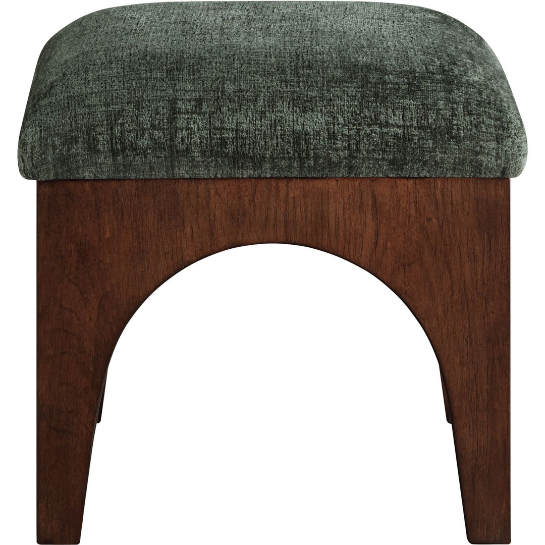 Lawson Chenille Fabric Upholstered Ottoman — Green / Brown Walnut