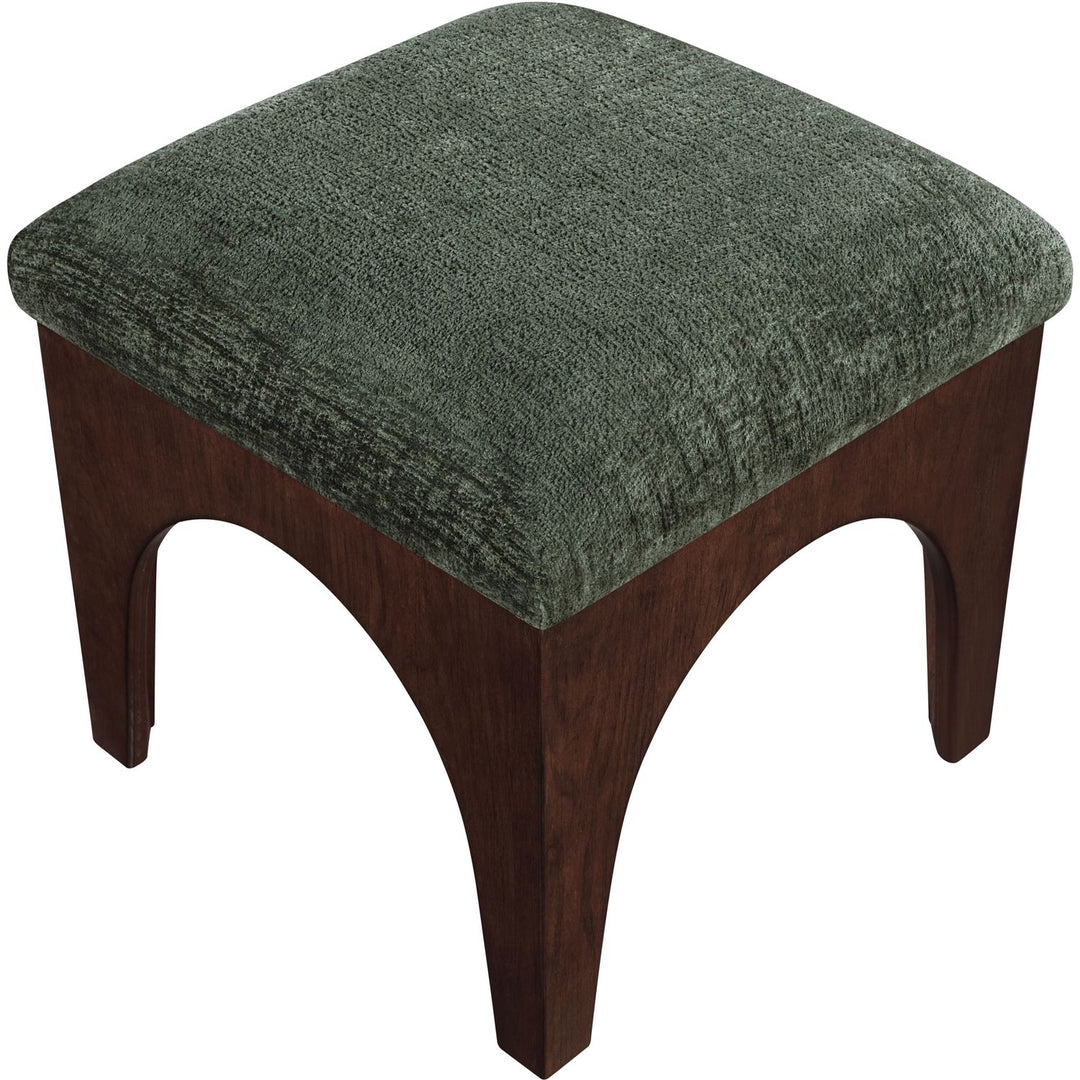 Lawson Chenille Fabric Upholstered Ottoman — Green / Brown Walnut